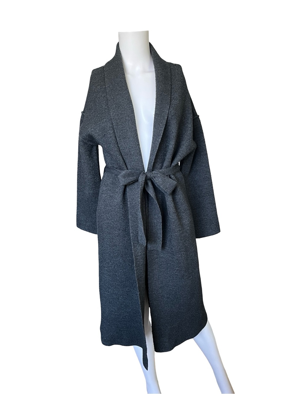Nation Ltd Long Wool Cardigan Sweater Gray Knit Belter Neutral Womens Size XS